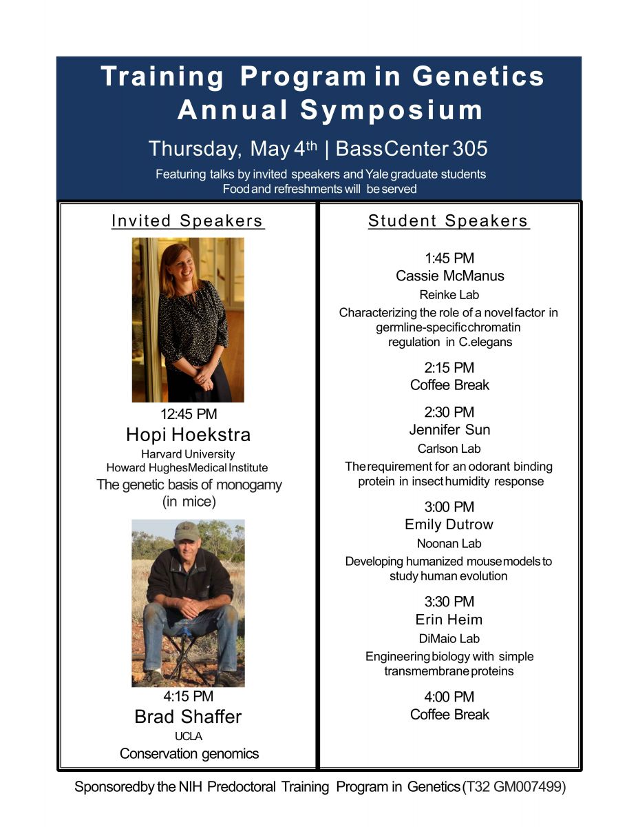 Flyer for 2017 TPG Symposium, featuring talks by Hopi Hoekstra, Brad Shaffer, and TPG trainees. 